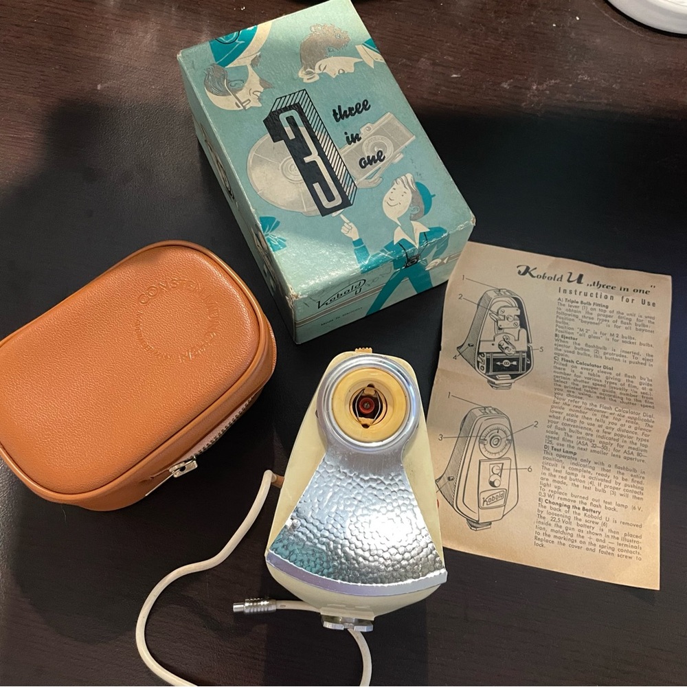 Vintage Kobold U 3 in 1 Camera Flash with Original Box & Carrying Case